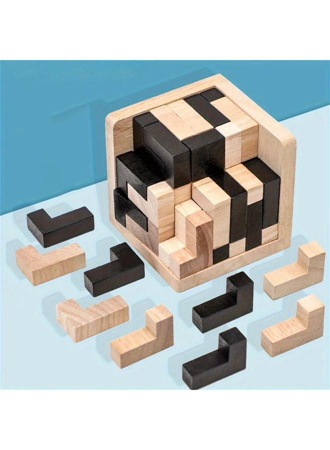 L Shaped Jigsaw Puzzle 54 Pcs 3D Brain Teaser Wood Cube Set For Brain Training - Image 2